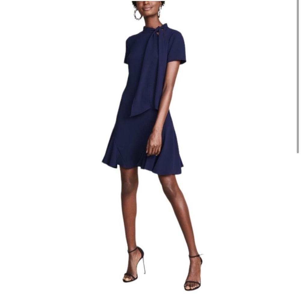 Shoshanna Blue A-Line Mini Dress with Mock Neck